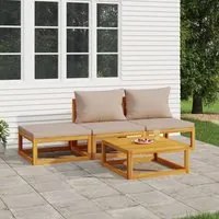 Set Salotto da Giardino 4pz con Cuscini Tortora Legno Massello 3155272