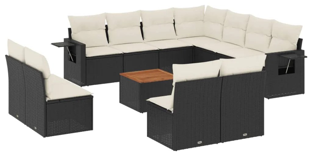 Set Divani da Giardino 12 pz con Cuscini Nero in Polyrattan