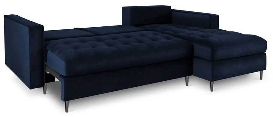 Divano letto angolare in velluto blu, angolo destro Santo - Milo Casa