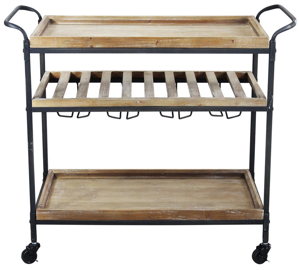 CARTY - carrello con ruote industrial in legno e acciaio