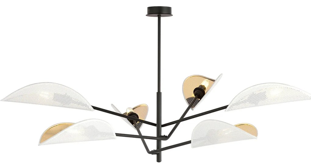 Lampadario 6 Luci Eridano In Acciao Nero E Bianco Oro Con Bracci Mobili
