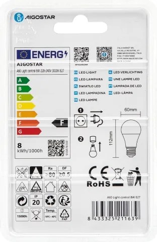 Lampadina LED con sensore crepuscolare A60 E27/8W/230V 3000K - Aigostar