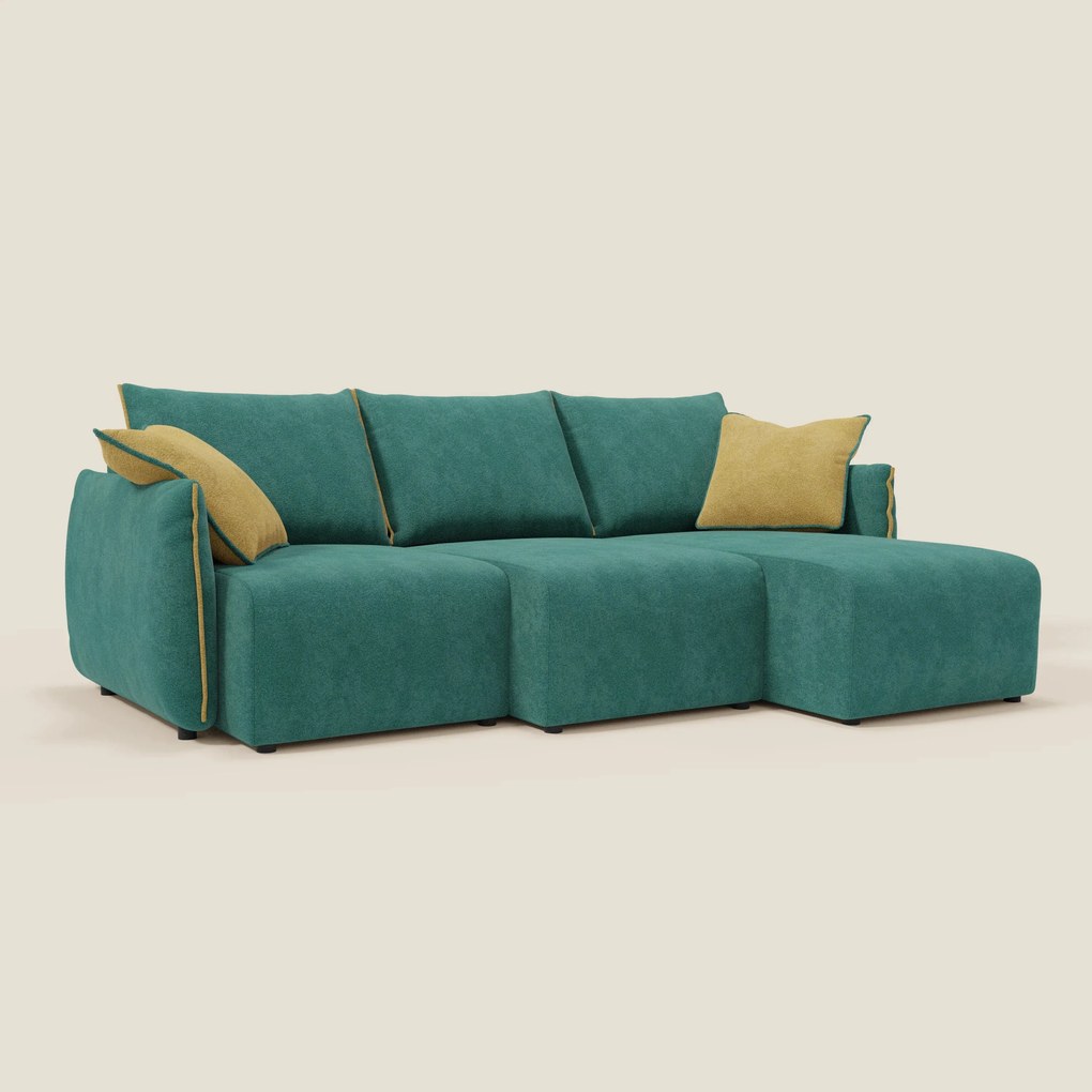 Flexar Divano angolare reversibile con sedute allungabili in bouclé morbido impermeabile T07 verde - giallo