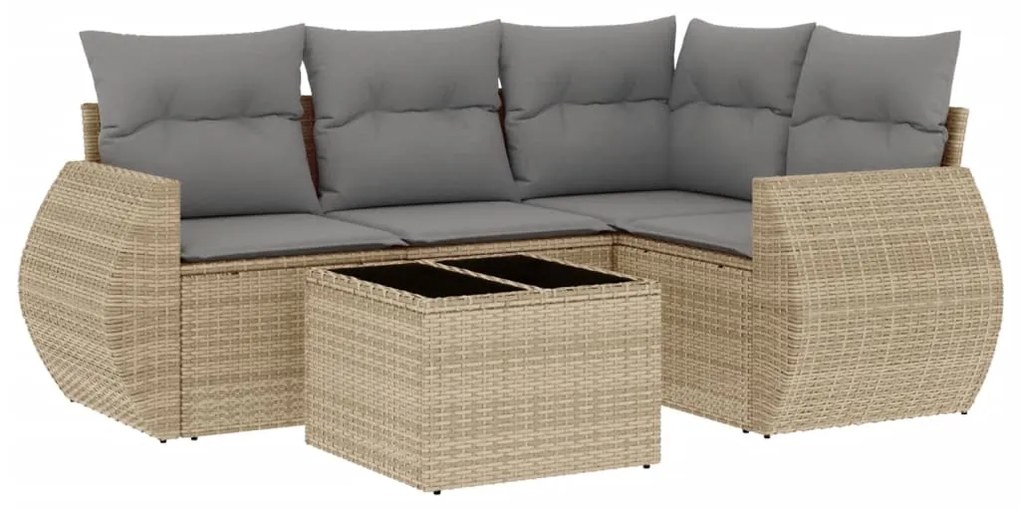 Set divano da giardino 5 pz con cuscini beige in polyrattan