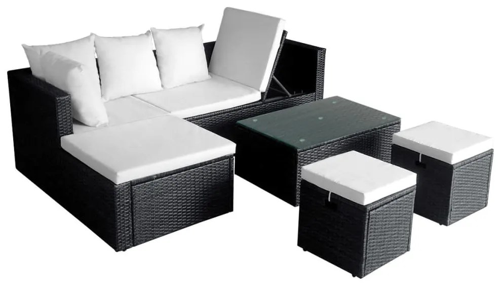 Set Divani da Giardino 4 pz con Cuscini in Polyrattan Nero