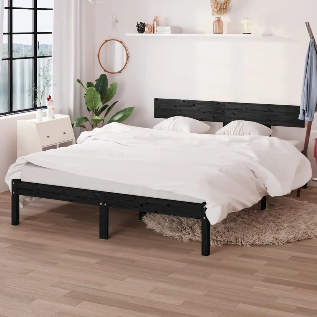 Giroletto Nero İn Legno Massello 135x190 Cm Double /