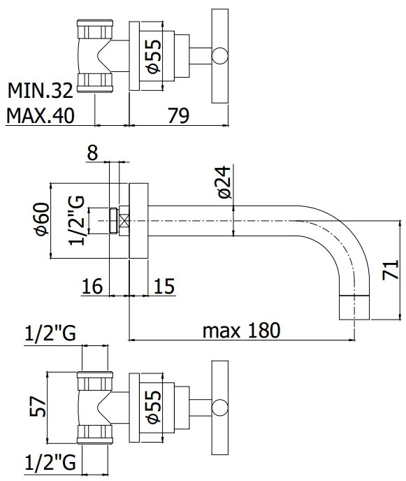 Paffoni Quattro QTV008 Gruppo lavabo ad incasso 3 fori bocca 245 mm cromo