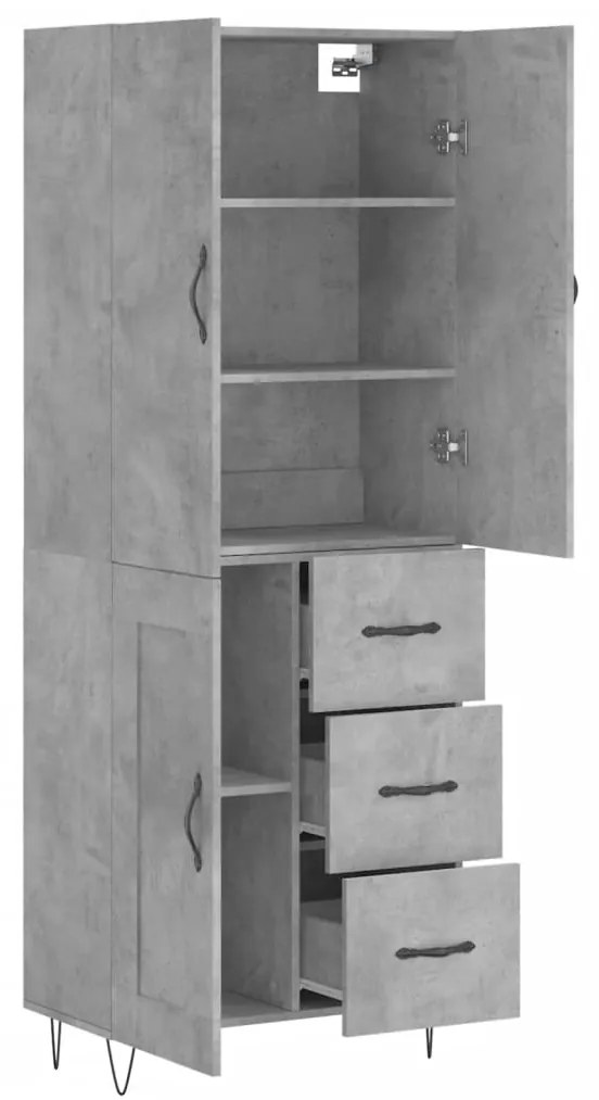 Credenza Grigio Cemento 69,5x34x180 cm in Legno Multistrato