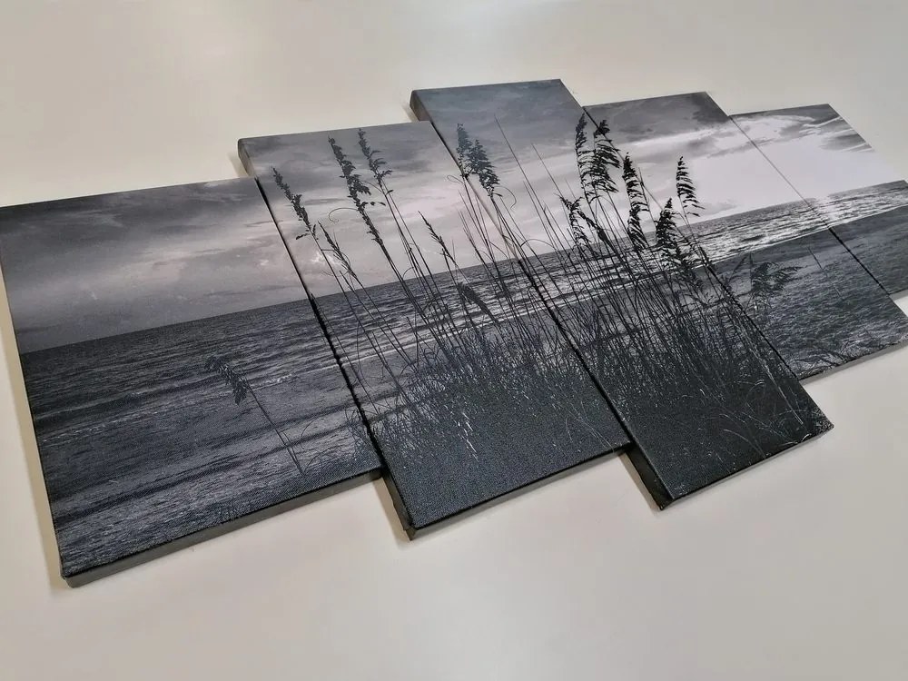 Quadri 5 pezzi – Tramonto sulla spiaggia in bianco e nero