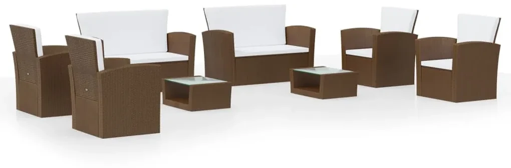 Set divani da giardino 8 pz con cuscini in polyrattan marrone