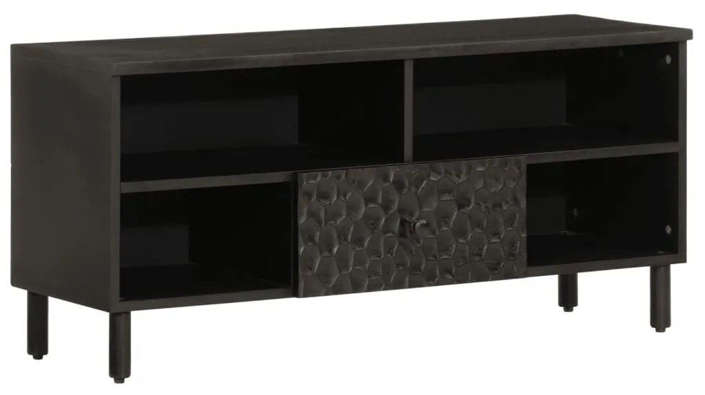 Mobile Porta Tv Nero 100x33x46 Cm İn Legno Massello Di Mango /