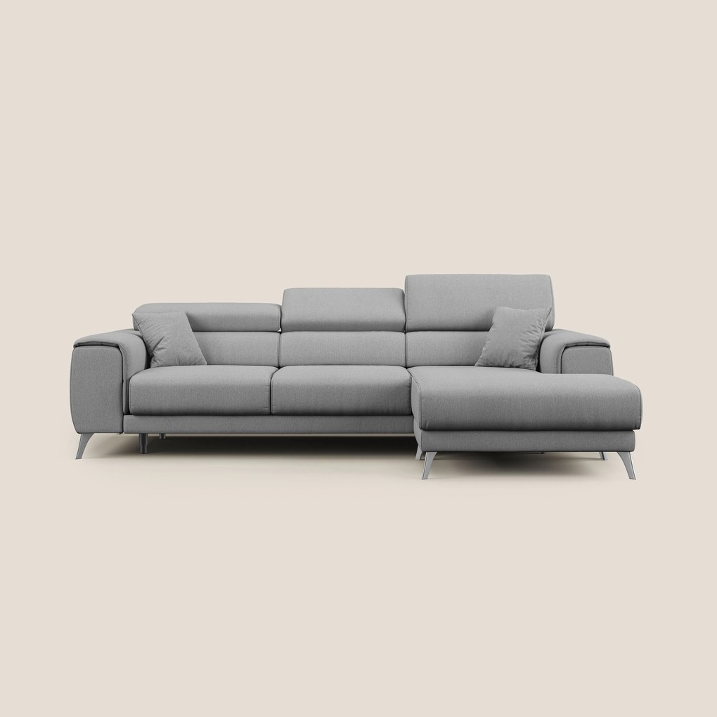 Fusion Divano angolare con sedute scorrevoli in tessuto morbido smacchiabile T05 grigio