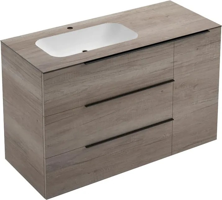 Mobile bagno da terra con lavabo L 120 x H 92 x P 51 cm rovere sable, 1 anta 3 cassetti per vasca a sinistra Solid