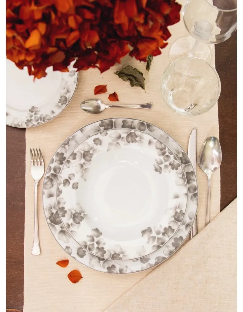Set di 6 piattini da dessert in porcellana bianco e grigio chiaro ø 19 cm Foliage gray - Villa Altachiara