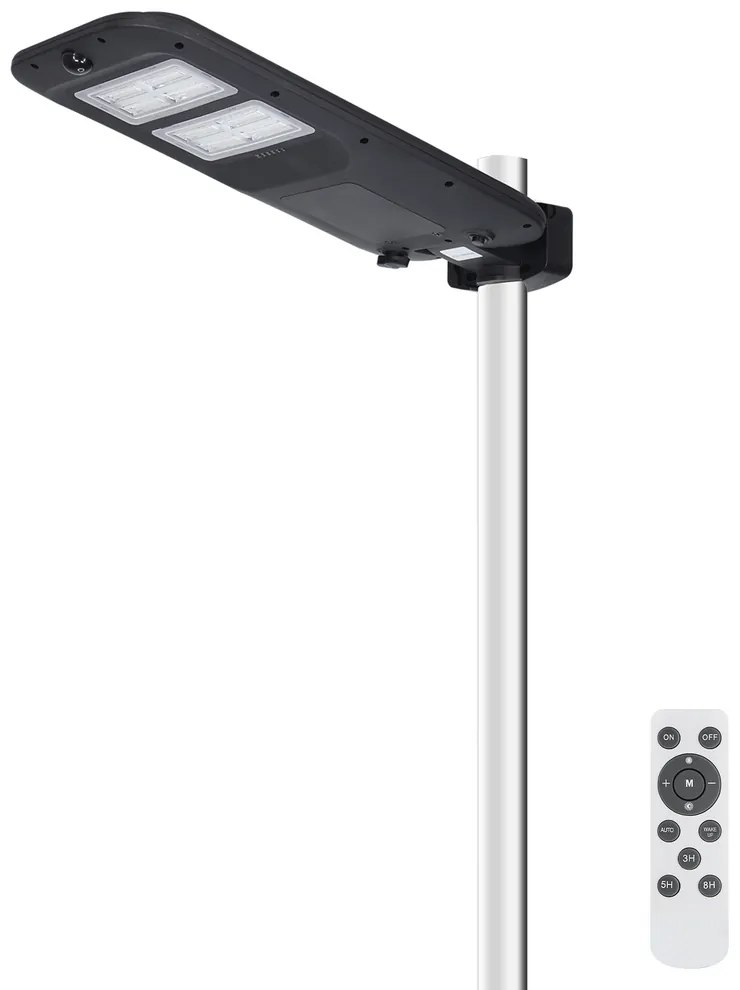 Lampione stradale Led 180W Nero con pannello solare IP65 Bianco freddo 6500K con sensore crepuscolare e di movimento Aigostar