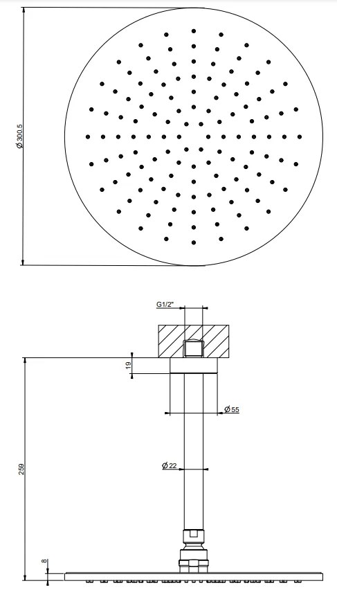 Soffione doccia 30 cm tondo anticalcare Orientabile con braccio a soffitto cromo Shower 47370 Gessi Emporio