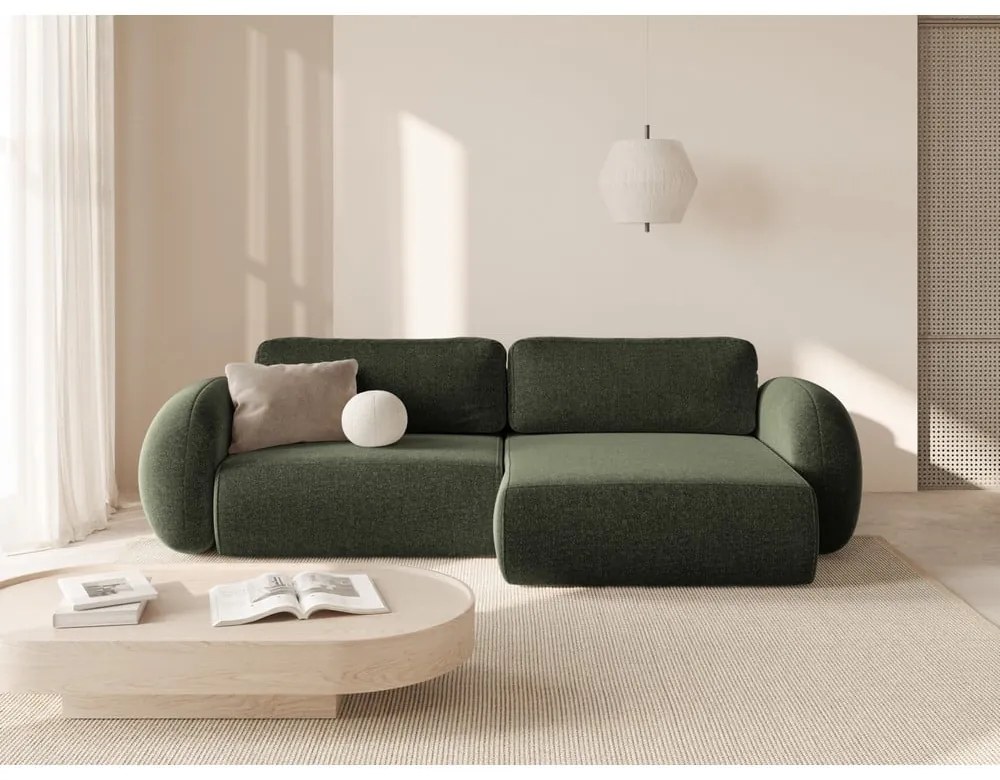 Divano angolare verde allungabile/con contenitore con rivestimento in ciniglia Tonale – Cosmopolitan Design