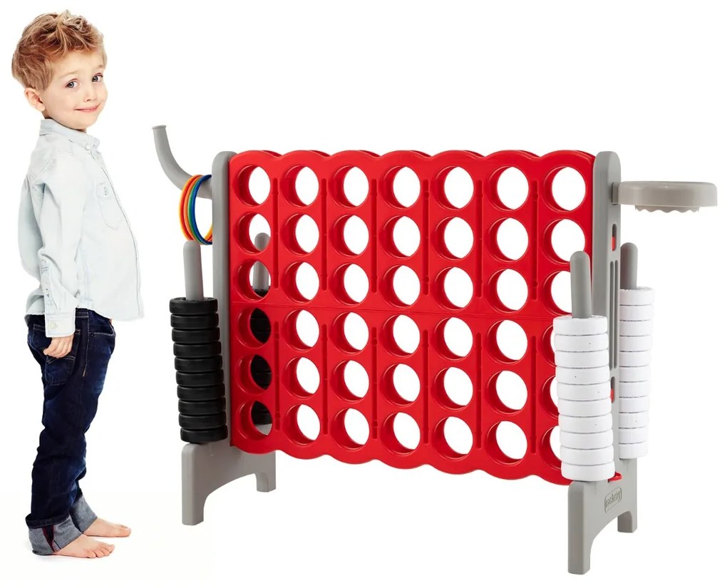 Costway Forza 4 gigante con canestro e gioco di lancio, Gioco da esterno per bambini e adulti 84x33x79 cm