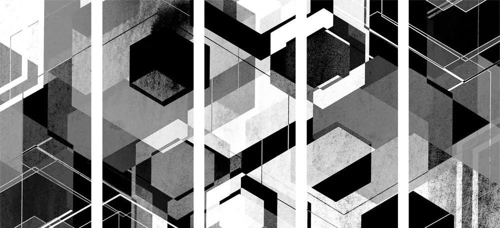 Quadri 5 pezzi – Geometria astratta in bianco e nero