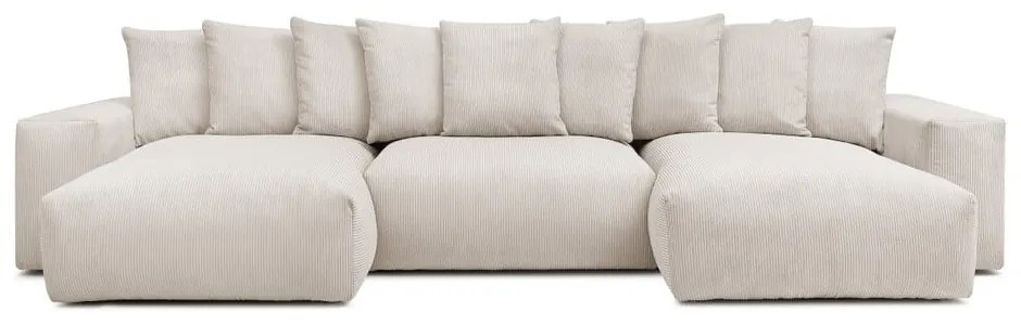 Divano angolare color crema con rivestimento in velluto a coste Voltaire – Bobochic Paris