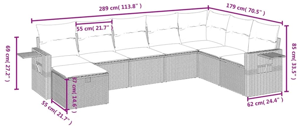 Set divano da giardino 8 pz con cuscini grigio in polyrattan