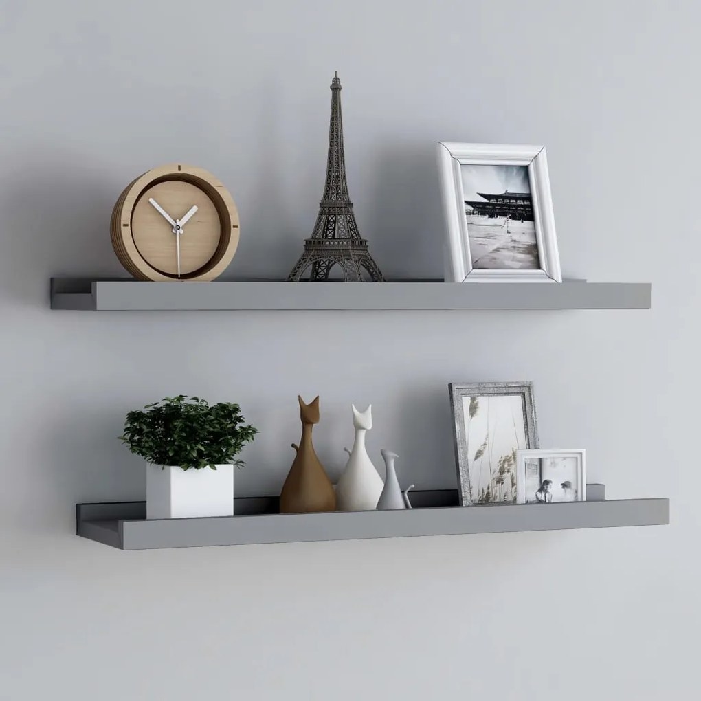 Mensole Loggia Per Foto 2 Pz Grigie 80x9x3 Cm İn Mdf /