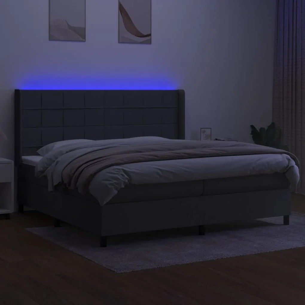 Letto a Molle Materasso e LED Grigio Scuro 200x200cm in Tessuto