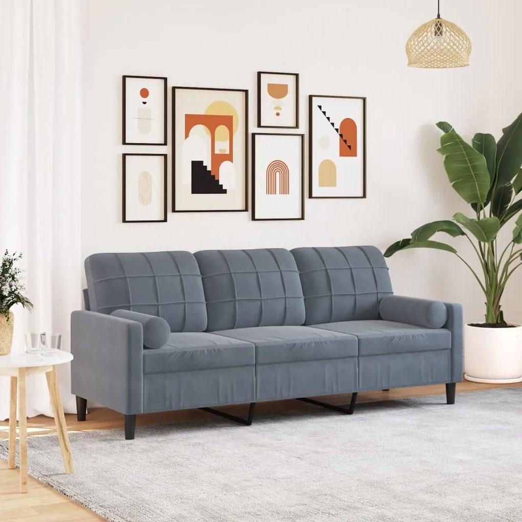 Divano A 3 Posti Con Cuscini Grigio Scuro 180 Cm İn Velluto /