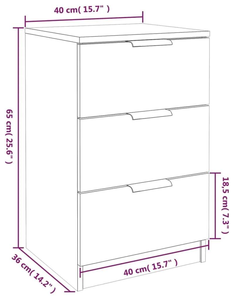 Comodini 2 pz Bianchi 40x36x65 cm