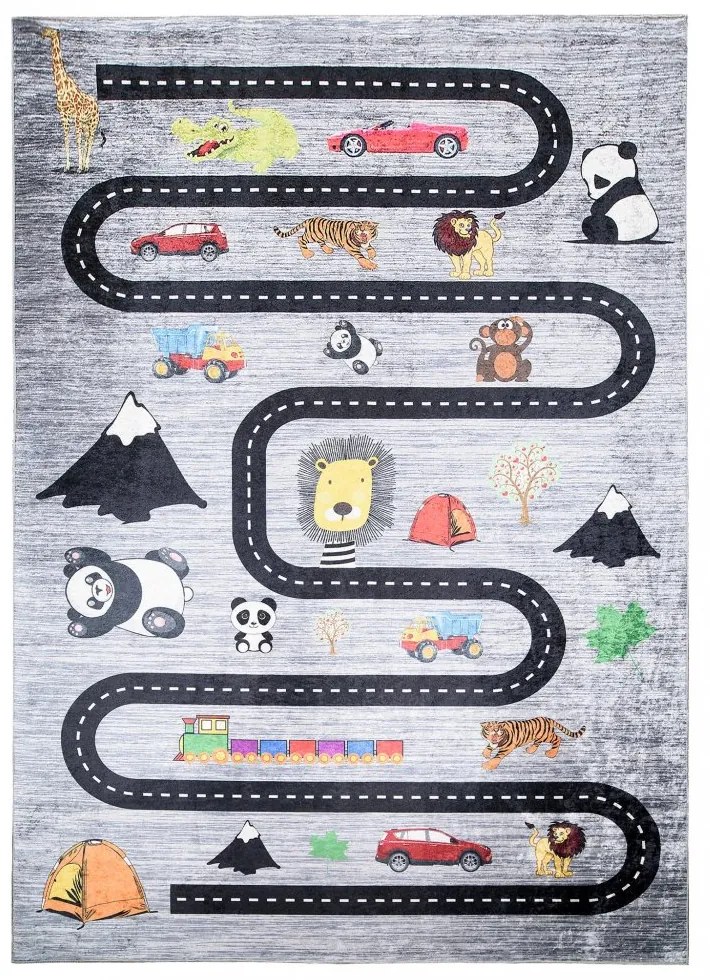 Tappeto per bambini con motivo di strade, auto e animali Larghezza: 80 cm | Lunghezza: 150 cm