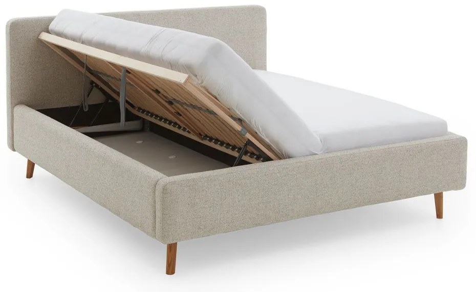 Letto matrimoniale imbottito beige con contenitore con rete inclusa 160x200 cm Mattis – Meise Möbel