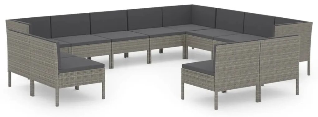 Set divani da giardino 12 pz con cuscini in polyrattan grigio