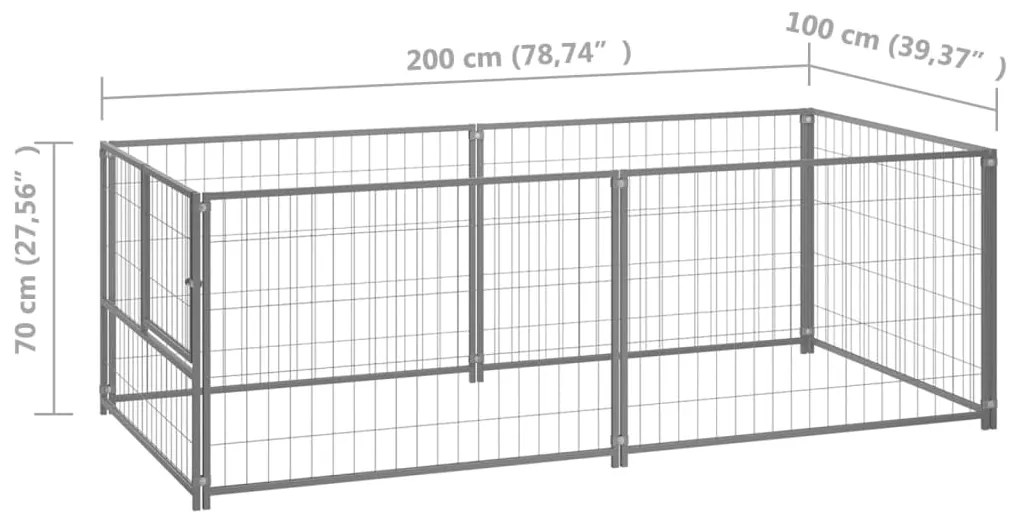 Gabbia per cani argento 200x100x70 cm in acciaio