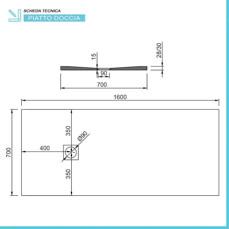 Piatto doccia marmo resina 70x160 antracite pietra riducibile su misura Loren