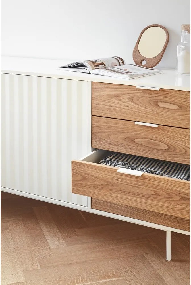 Cassettiera bassa bianca-colore naturale effetto rovere 159x80 cm Sierra – Teulat