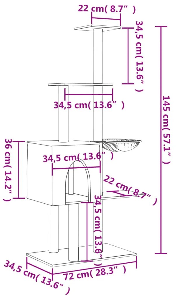 Albero per Gatti con Tiragraffi in Sisal Grigio Scuro 145 cm