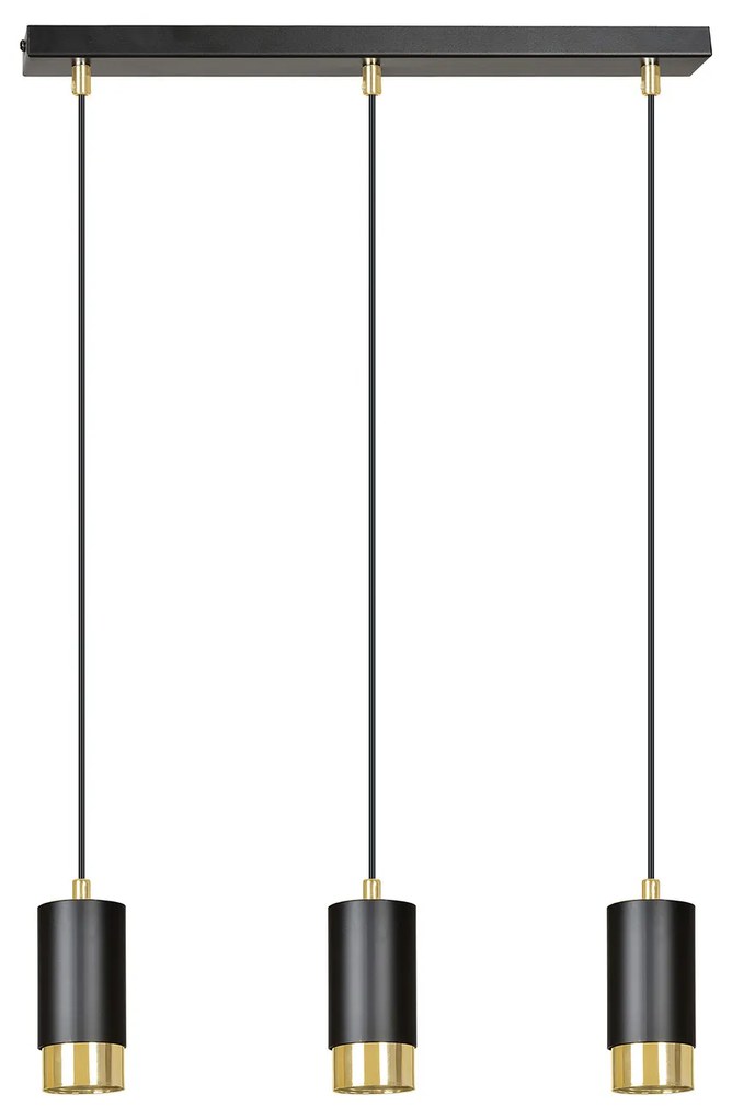 Lampadario 3 Luci Ivar Con Cilindri In Acciaio Nero E Oro