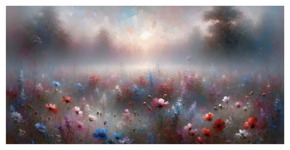 Quadro su tela – Nebbia mattutina sopra i fiori
