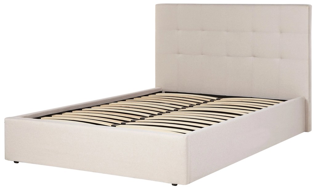 Letto matrimoniale contenitore tessuto beige 140 x 200 cm LORIENT Beliani