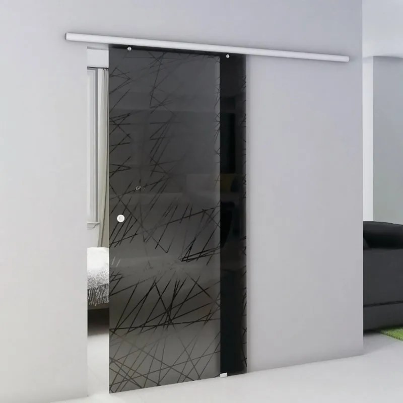 Porta scorrevole reversibile Armonia in alluminio grigio, L 76 x H 212 cm, con binario Atena