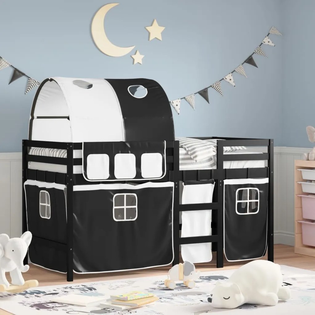 Letto A Soppalco Con Tunnel Bambini Bianco E Nero 80x200cm Pino /