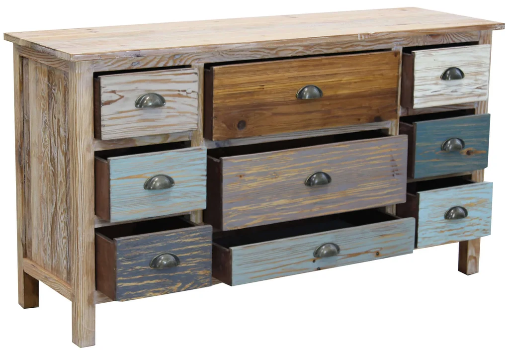 COLORWOOD - cassettiera nove cassetti in legno colorato da 130 cm