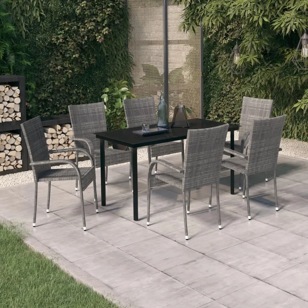 Set da pranzo per giardino 7 pz con cuscini grigio e nero