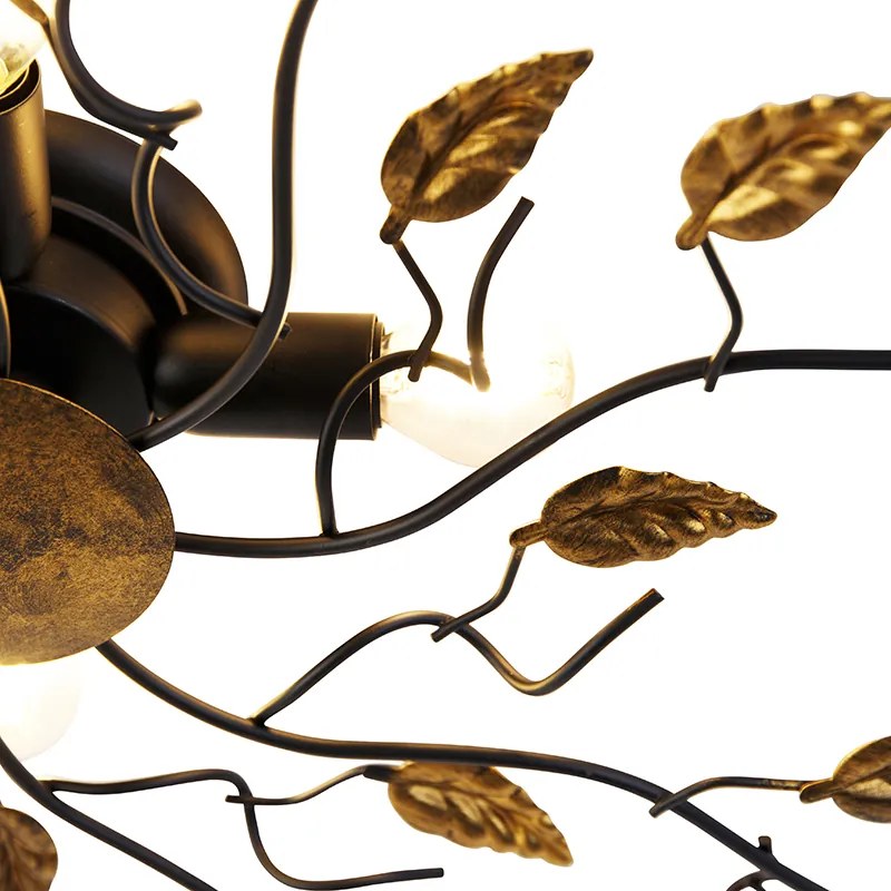 Plafoniera smart nera con oro 80 cm 4 luci incl. 4 Wifi P45 - Foglie