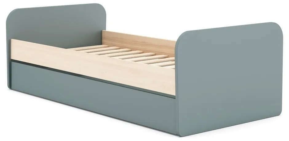 Letto da bambini estraibile verde polveroso con effetto pino con contenitore con rete inclusa 90x200 cm Esteban – Marckeric