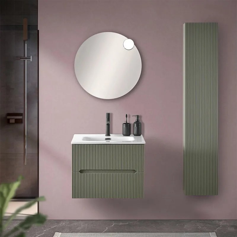 Mobile bagno sospeso cannettato 60 cm verde con specchio   Bali