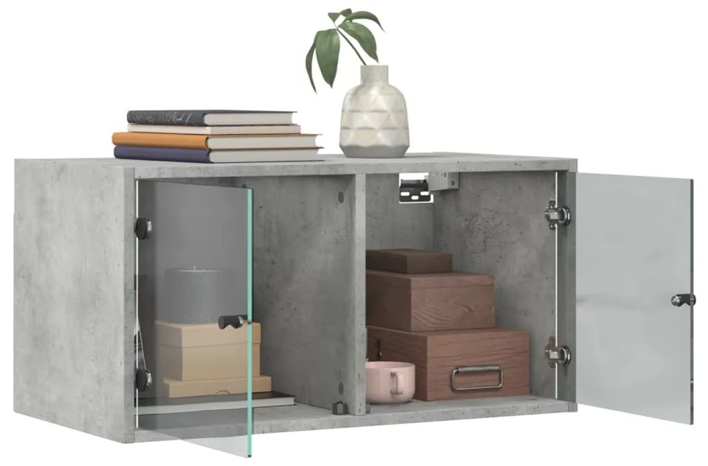 Mobili a muro con ante in vetro 2pz grigio cemento 68,5x37x35cm