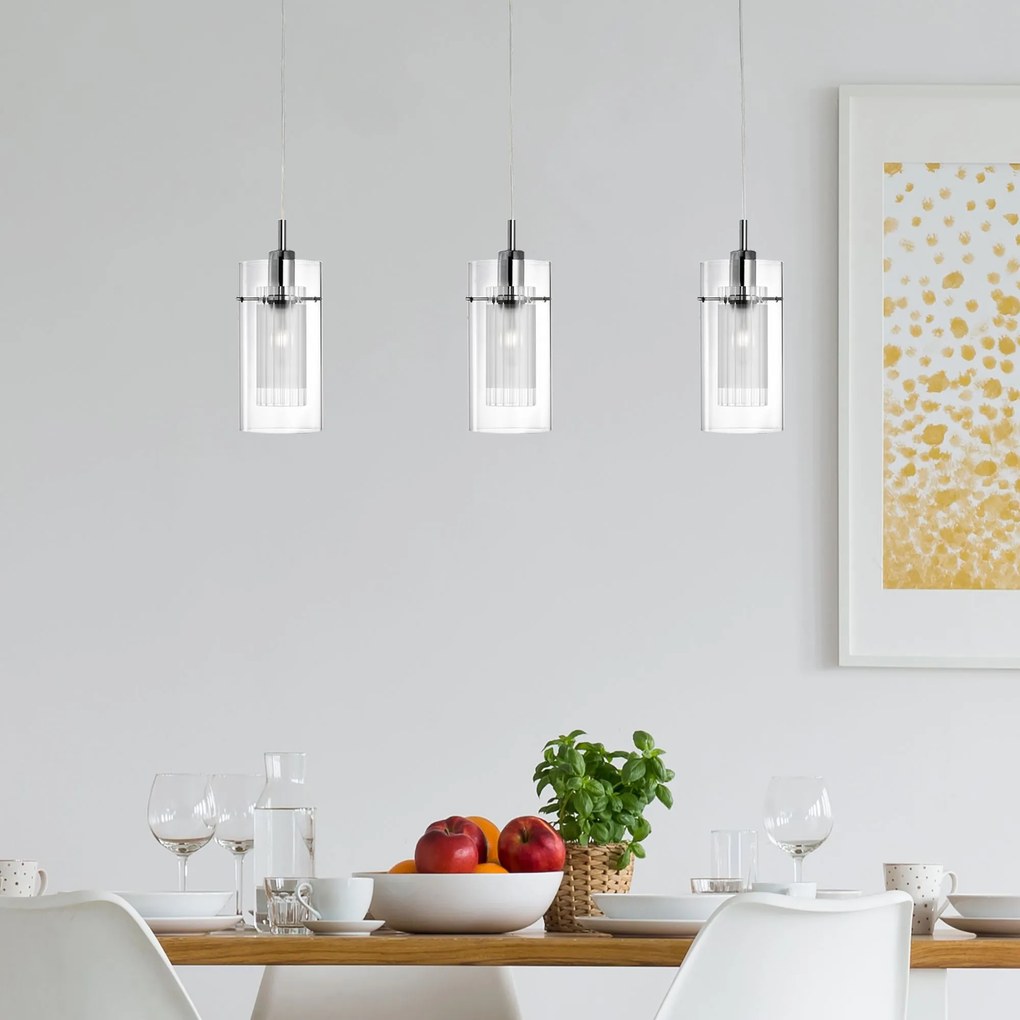 Lampadario Contemporaneo Duo 1 Acciaio Cromo 3 Luci E14