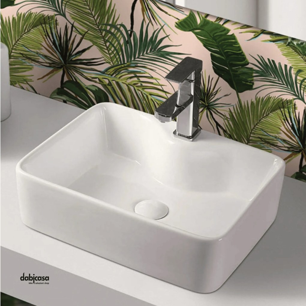 Lavabo D'Appoggio O Sospeso In Ceramica Bianco Lucido Da 48 cm