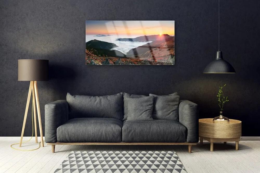 Quadro acrilico Montagne, nuvole, sole, paesaggio 100x50 cm